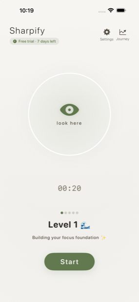 Sharpify focus session screen
